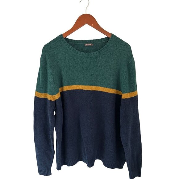J. McLaughlin Teddy Sweater Cotton Color-Block Green Blue Preppy Soft - XL - Picture 1 of 7